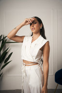 TAILLEUR GILET CON LACCI BIANCO