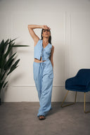 COORDINATO GILET CARGO AZZURRO