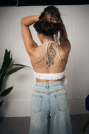 TOP A FIORE BIANCO CON PERLE