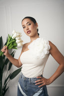 TOP MONOSPALLA FIORE BIANCO