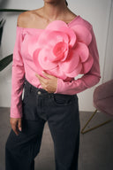 MAGLIA MANICA LUNGA FIORE ROSA