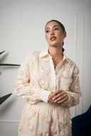 COORDINATO CAMICIA CON ROSE BEIGE