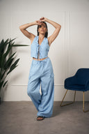 COORDINATO GILET CARGO AZZURRO