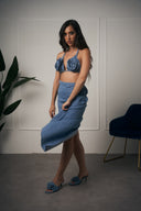 COORDINATO CROP DENIM CON ROSE