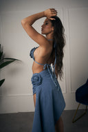 COORDINATO CROP DENIM CON ROSE