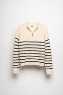 MAGLIONE  DECORO AVORIO CHIARO ZIP