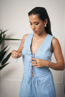 COORDINATO GILET CARGO AZZURRO