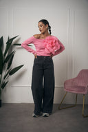 MAGLIA MANICA LUNGA FIORE ROSA