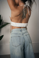 TOP A FIORE BIANCO CON PERLE