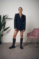 BLAZER BLU CON SPILLA A FIORE