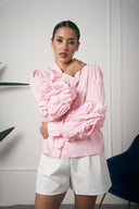 CAMICIA ROSA MANICA FIORE