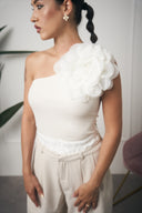 TOP MONOSPALLA FIORE BEIGE