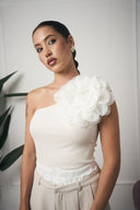 TOP MONOSPALLA FIORE BEIGE