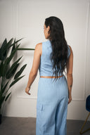 COORDINATO GILET CARGO AZZURRO
