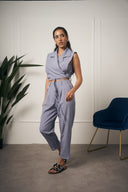 TAILLEUR GILET CON LACCI CELESTE