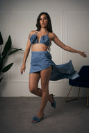 COORDINATO CROP DENIM CON ROSE