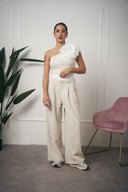 TOP MONOSPALLA FIORE BEIGE