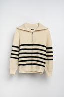 MAGLIONE BEIGE ZIP A RIGHE NERE
