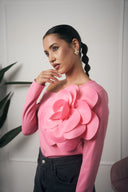 MAGLIA MANICA LUNGA FIORE ROSA