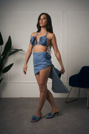COORDINATO CROP DENIM CON ROSE
