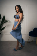 COORDINATO CROP DENIM CON ROSE
