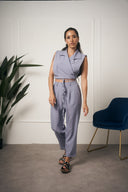 TAILLEUR GILET CON LACCI CELESTE